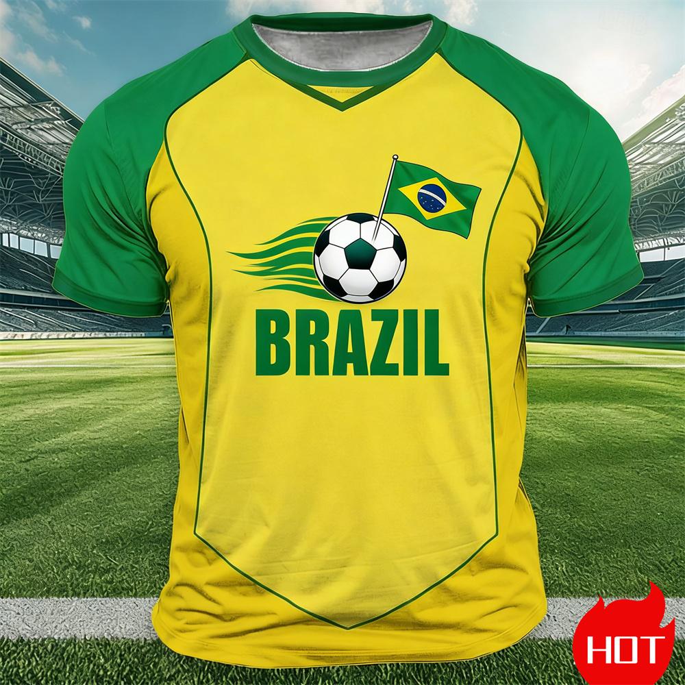 Brazil Flag Print T Shirt For Men Outdoor Sports Short Sleeve Tees Summer Loose O-neck Tops Fashion Brasil Football Fan T-shirts