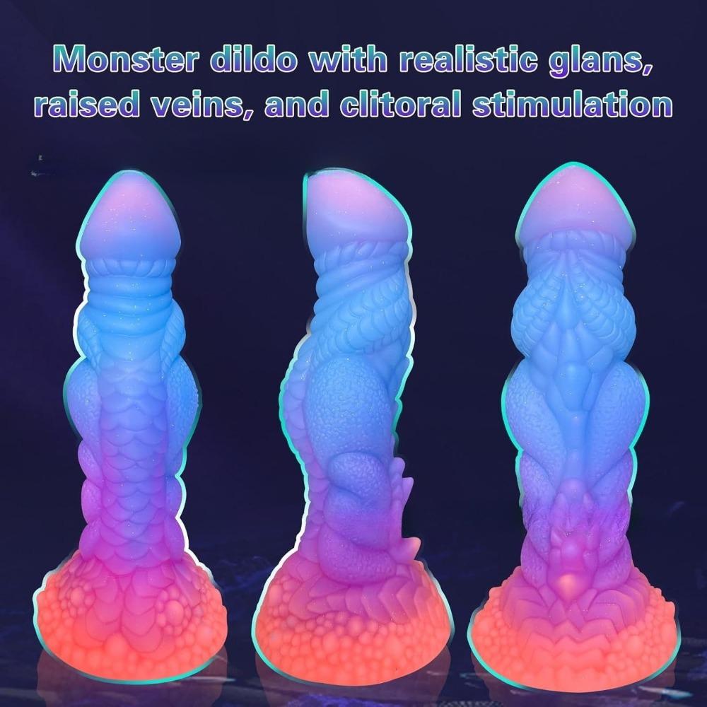 Liquid Silicone Dragon Scale Luminous Dildo Unisex Anal Plug SM Adult Toy