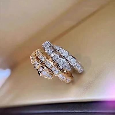 Korean Version Snake Bone Ring Ring Full of Diamonds, Open Spring Full of Diamonds, A Snake Head Ring Jewelry.