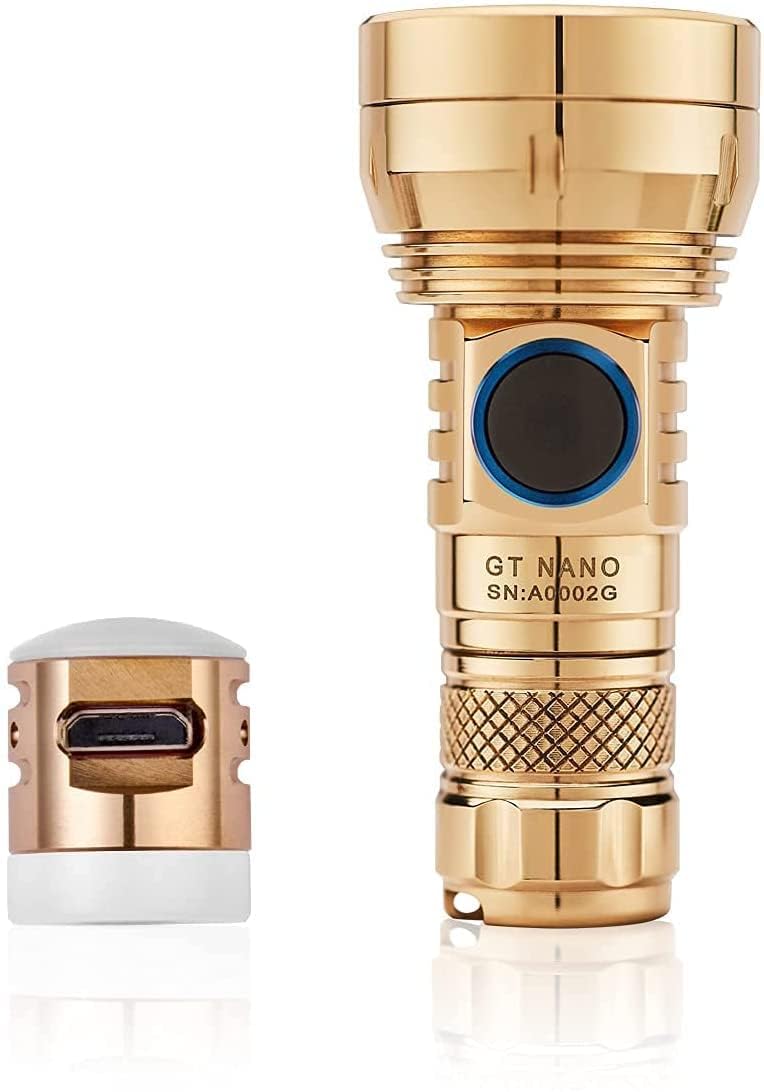 

LUMINTOP Мини-фонарик, Маленький перезаряжаемый брелок, Светодиод OSRAM 6500K Холодный белый, Дальность луча 450 м (GT NANO Латунь)