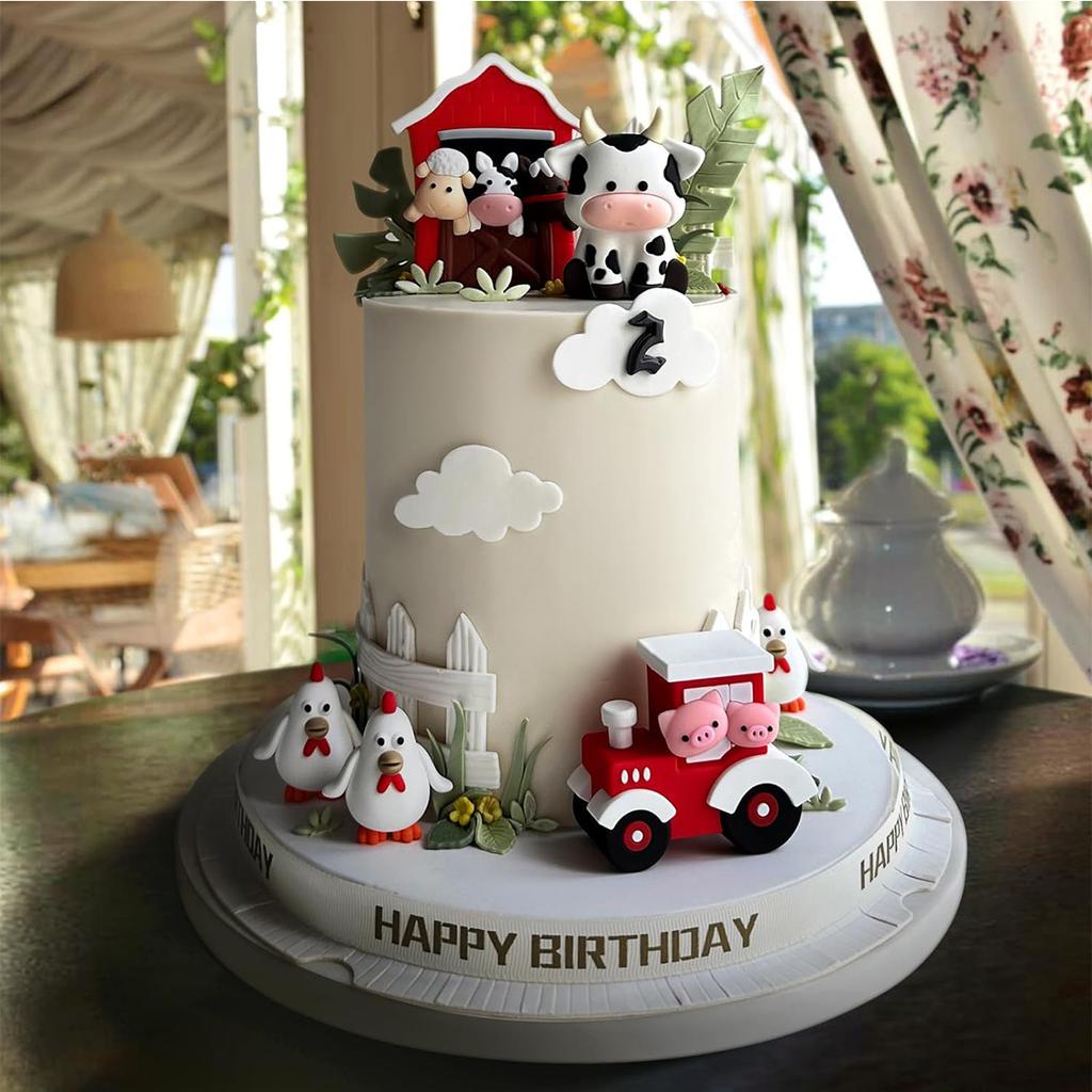 6 st Djur Tårtdekoration Gård Födelsedagstårta Topper Ko Tårtdekoration för Gårdsdjur Baby Shower Födelsedagsfest Dekorationer