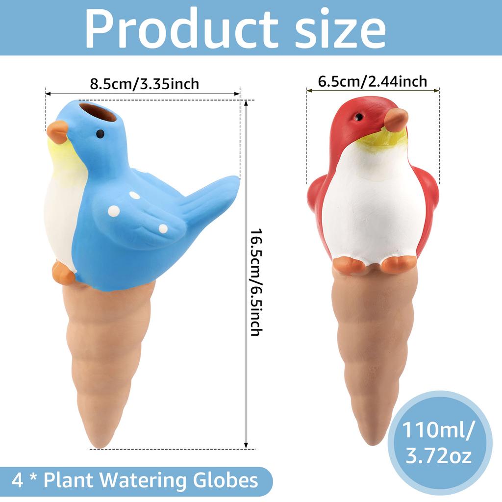 4Pcs Plant Self Watering Globes Bird Shaped Plant Watering Spikes Excellent Drainage Flower Pot Insert Garden Planter Decoration