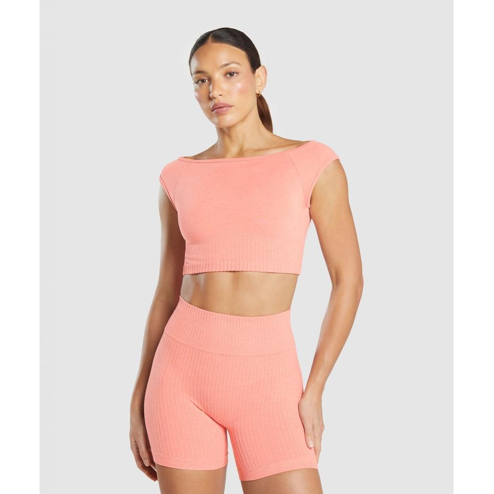 

Gymshark Luxe Seamless Boat Neck Crop Top Bros Muted Coral Marl B3b5i Kcqx XS