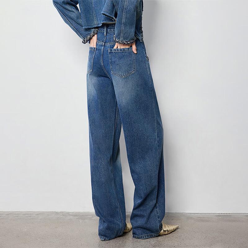 Chuyu Woven Trim Straight Wide-Leg Jeans for Women