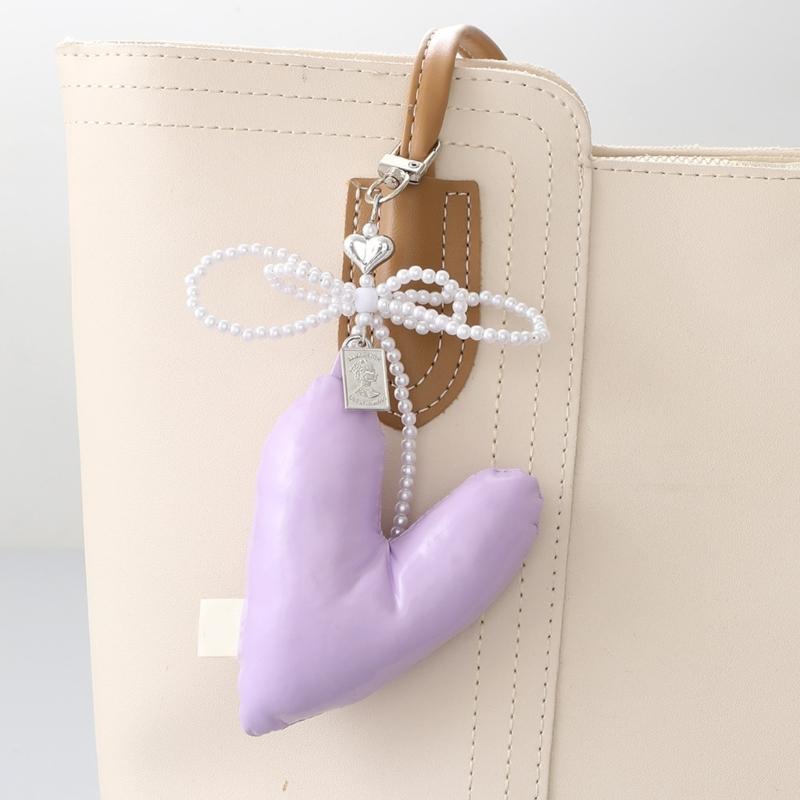 Elegant Beaded Keychain Phone Charm Unique Keyring Padded Heart Bowknot Bag Pendant Accessory for Purse Backpack Handbag