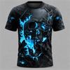 Men's New Summer Fashion Trend Round-Neck T-Shirt Giant Ram Skull Castle Wizard Dark Magic Hell Halloween-Themed Short-Sleeve