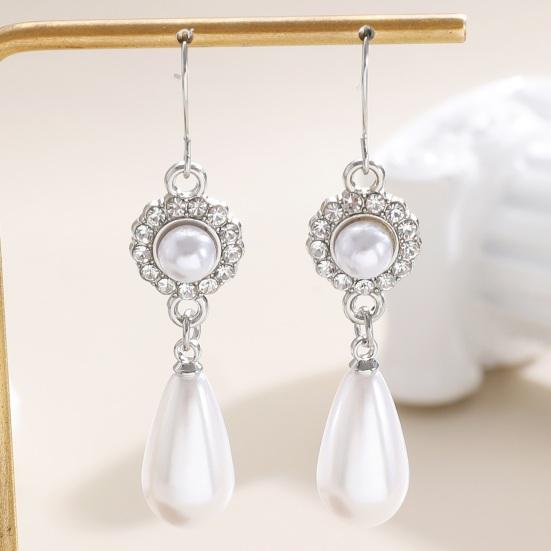 3Pcs/Set Women Jewelry Set Rhinestones Inlaid Imitation Pearls Charm Necklace Drop Earrings Bracelet Set Dating Commuting Jewelry Set