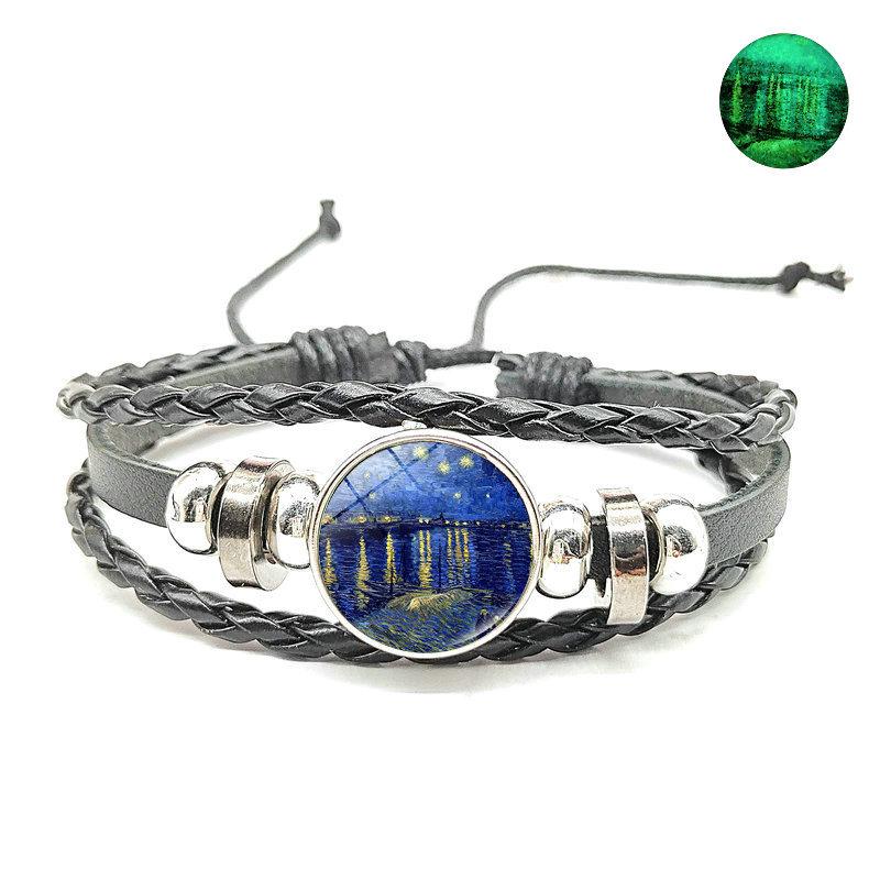 

Van Gogh Time Gem Luminous Bracelet: European & American Retro Black Woven Rope Accessory