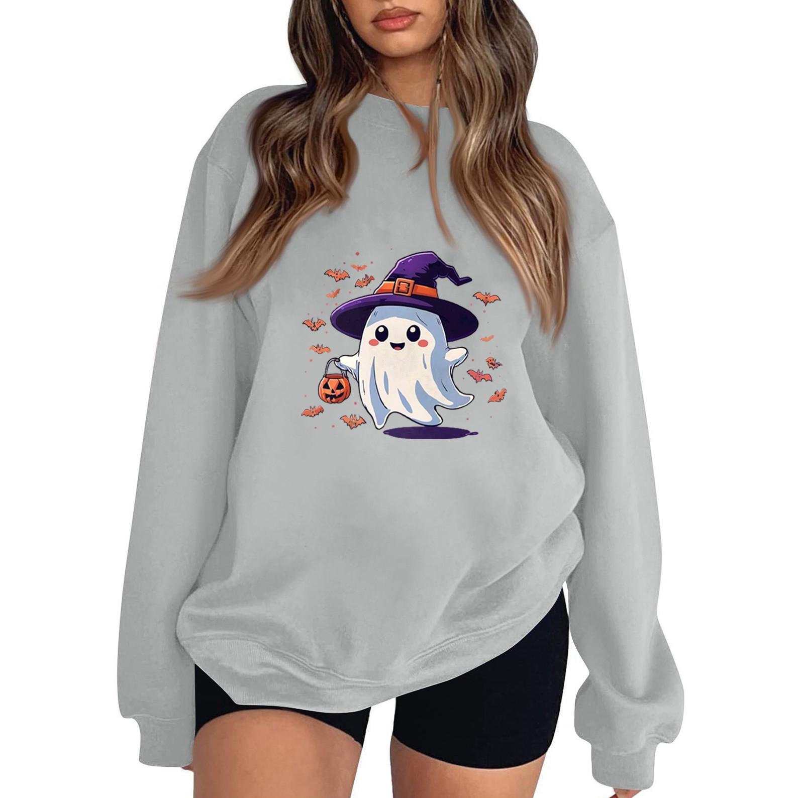 

Женская модная повседневная толстовка с длинным рукавом и принтом на Хэллоуин XL