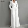 Women Casual Turn Down Collar Long Sleeve Loose Wide Leg Jumpsuits