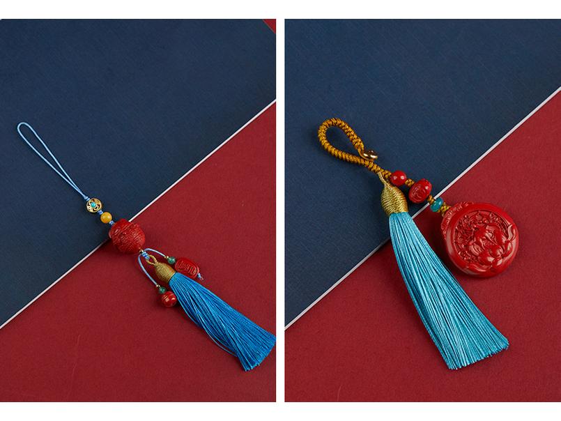 Jingchunlan High Content Cinnabar Red Sand Car Charm with Lucky Cat Guanyin Pixiu