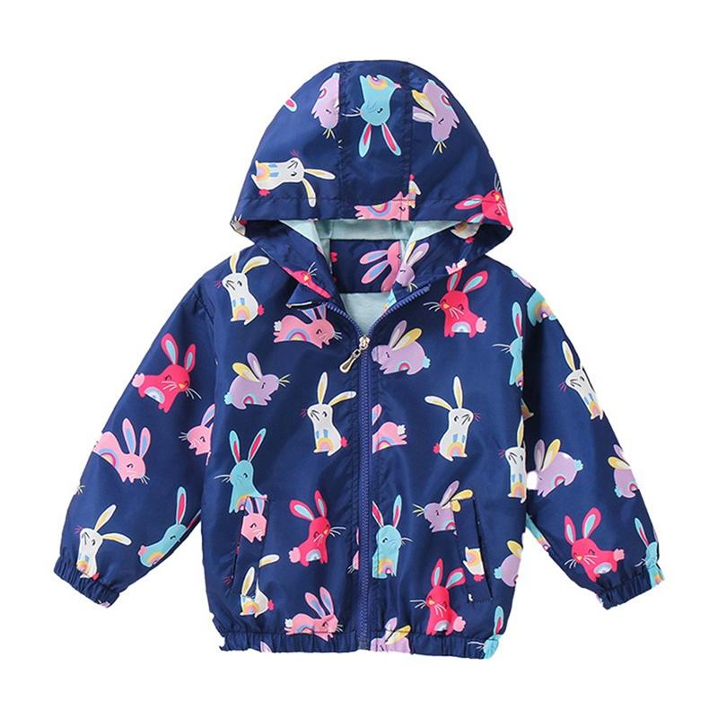 2-10 Years Kids Girls Printed Hooded Coat Thin Zipper Jacket