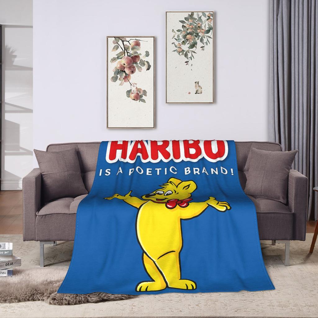 Haribo Bear Candy Flannel Blanket Winter Soft Durable Throw Blanket for Students Couch Bed Novelty Bedspread Sofa Bed Cover