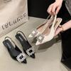 High heels women's summer new fashion pointed rhinestone square buckle thin heel bag head fashion sandals women