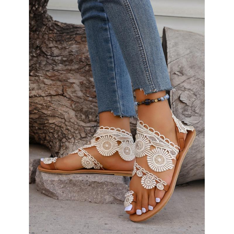 

Темпераментные универсальные 2025 лето новые плетеные цветочные женские туфли на плоской подошве женские сандалии большого размера 43