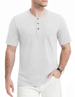 TACVASEN Men's Short Sleeve Henley T-Shirt, Breathable, Moisture-Wicking, Summer Cotton, Beige, Size XL, Perfect for Golf, Running, and More