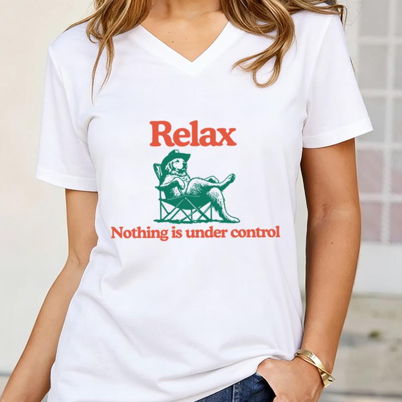Golden Retriever Vintage Shirt Relax Nothing Is Under Control Golden Mom Tshirts Vneck Women Clothing Fashion Casual Tops S