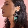 Niche Retro Chinese Wooden Pearl Tassel Earrings with Turquoise Pendant