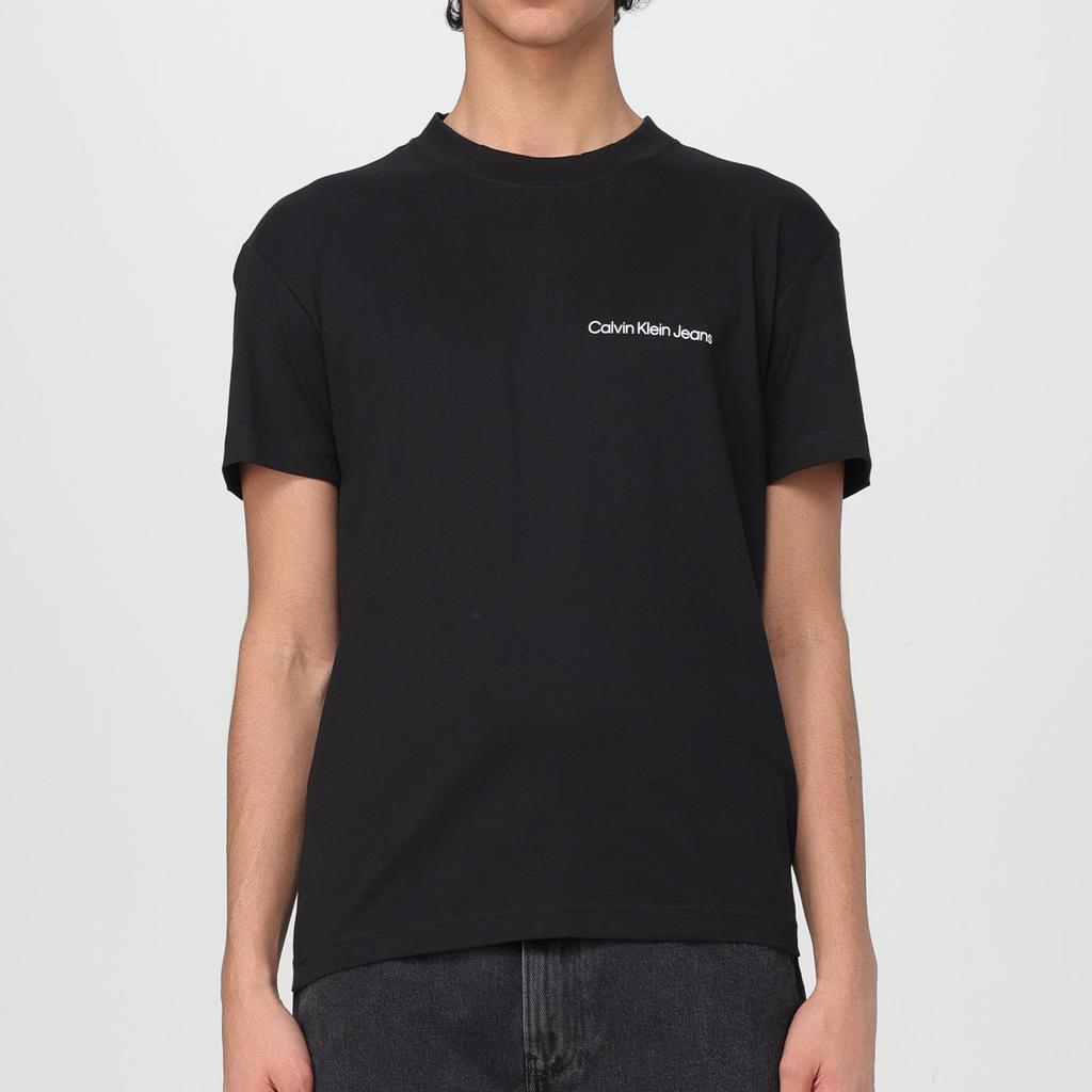 Calvin Klein T-shirt girocollo da uomo con stampa logo aderente Top Neri J30J324671-BEH
