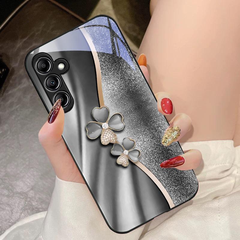 Luxury Four Leaf Clover For Samsung Galaxy A14 4G 20 30 52 20S 21S 22 A32 33 34 42 50 51 53 54 70 71 72 73 5G Glass Phone Case