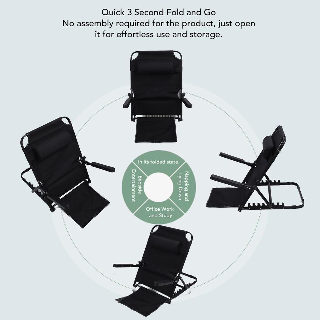 Adjustable Power Lifting Bed Backrest with Headrest Arms7 Adjustable Positions Armrest Neck Head Back Support Folding Sit Up Back Rest