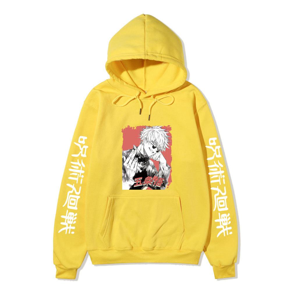 Jujutsu Kaisen Satoru Gojo Hoodie Unisex Fleece Sweatshirt Red Background Manga Portrait Kanji Sleeve Autumn Winter Pullover