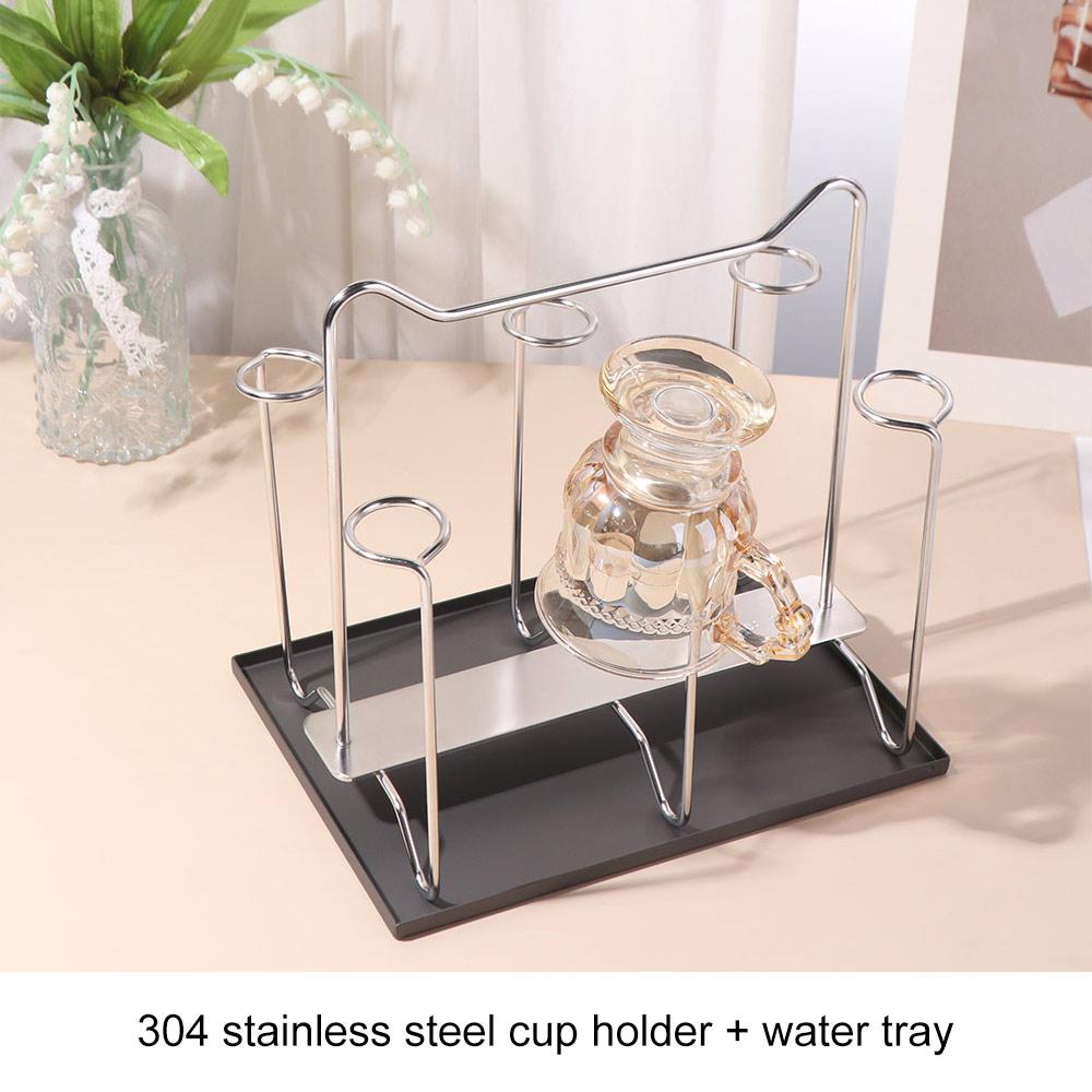 Stainless Steel Cup Drying Rack Upside-Down Large Capacity Glass Cup Storage Rack Saving Space with Handle