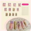 Popular European & American press on nails, long water pipe, gold-purple leopard print, diamond butterflies. 24pcs finished false nails for wholesale.