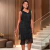 V-neck Fringed High Waist Skirt Elegant Style Banquet Event Dress Partydress
