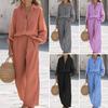 Women's Casual Two Piece Outfit Long Sleeve Button Down T Shirt And Wide Leg Pants Set Fall Spring Lounge Set