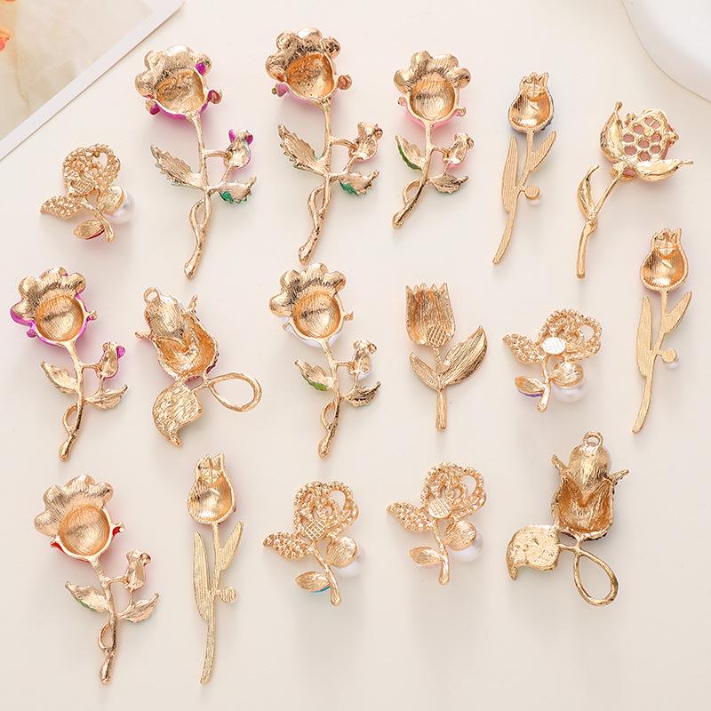 New 3D Rose Flower Alloy Phone Case Charm with Rhinestone Droplet.