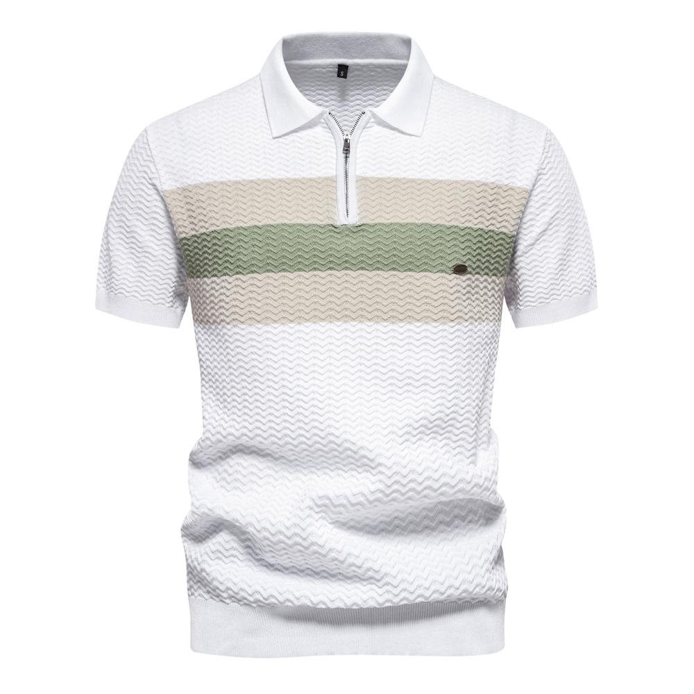 Men’s Polo Shirts Rayon Knit Striped Short Sleeves Tops Business Menswear Summer T-Shirts Holiday Golf Daily Causal Wear