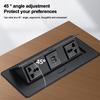 Metal Panel Top Recess Outlet Three-Hole Embedded Bounce Flipper Cover with 2 USB Port Desktop Plug-In Adapter