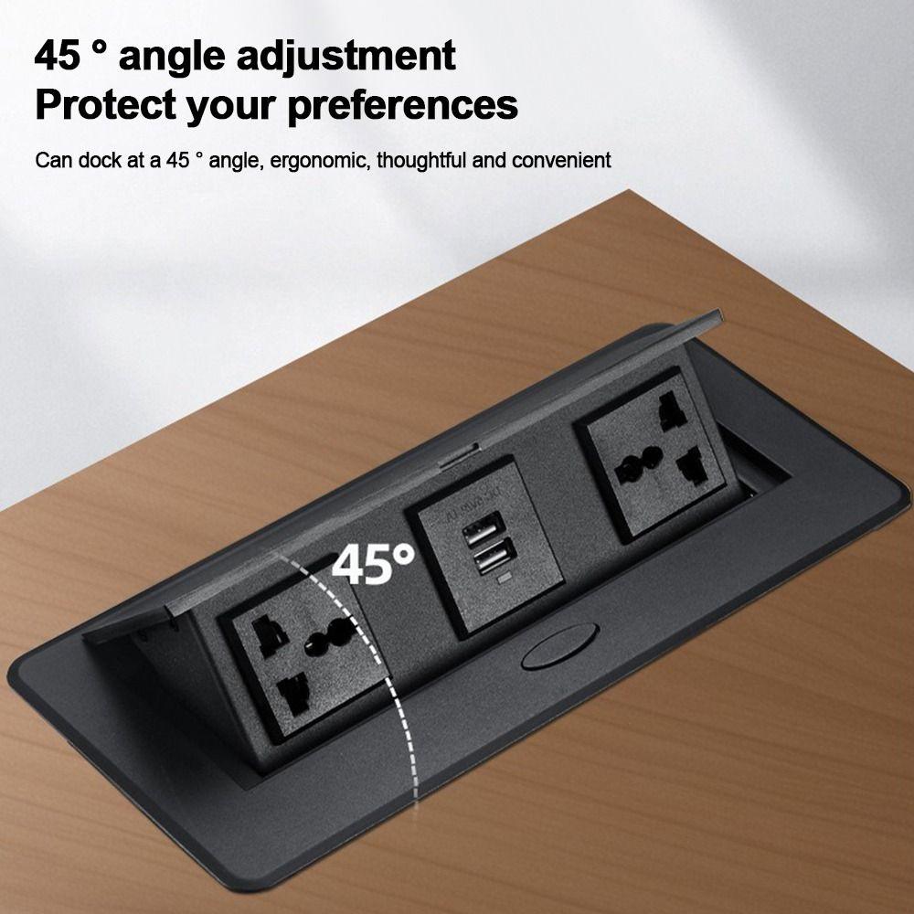 Metal Panel Top Recess Outlet Three-Hole Embedded Bounce Flipper Cover with 2 USB Port Desktop Plug-In Adapter