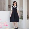 Girls' Academy Style Summer Dress - Fake Two-Piece with Shirt Collar for Elementary Students, 2025