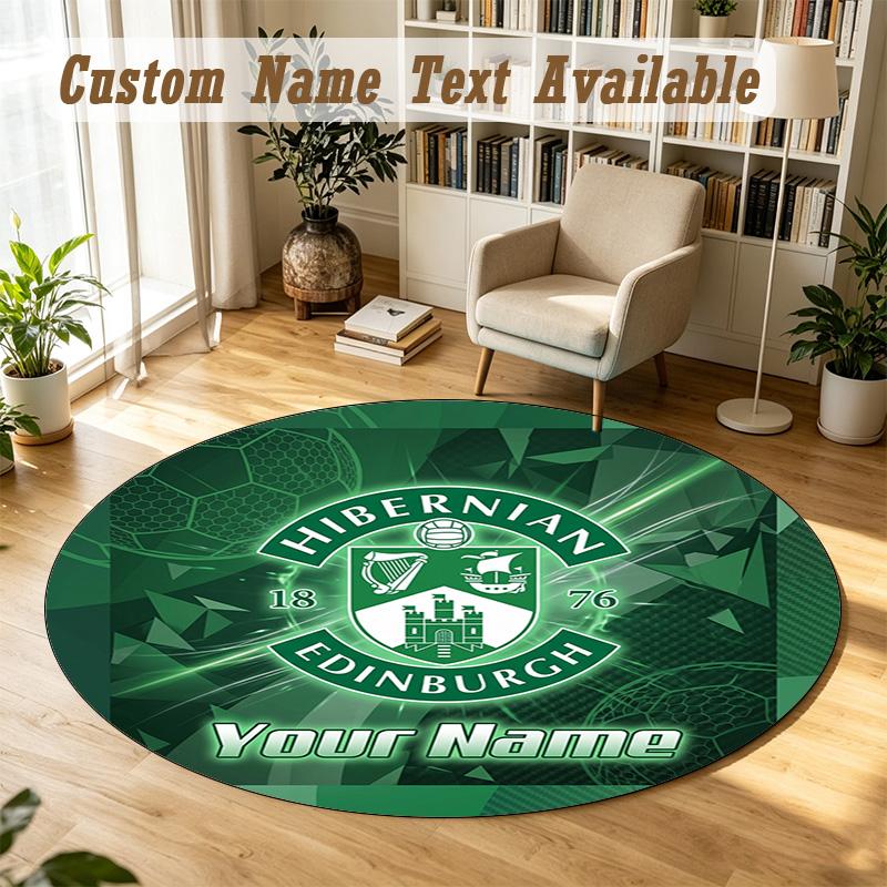שטיח עגול שם מותאם אישית דוגמת Hibernian FC שטיח מונע החלקה עיצוב רצפת בית