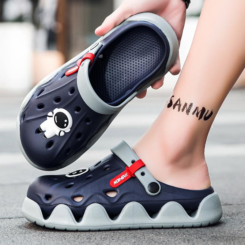 Hole Shoes Men Wear Non-Slip Soft-Soled Bag Head Men'S Slippers Sports Thick-Soled Beach Sandals Men