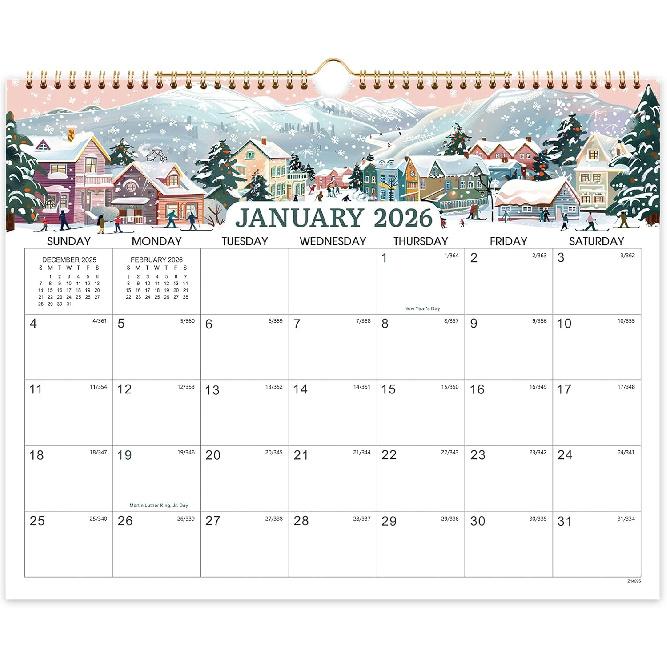 2026 Calendar - 2026 Wall Calendar, Jan. 2026 - Dec. 2026 Wall Planner, 14.8   x 11.6  , with Julian Dates, Hanging Hole, Thick Paper, Landscape