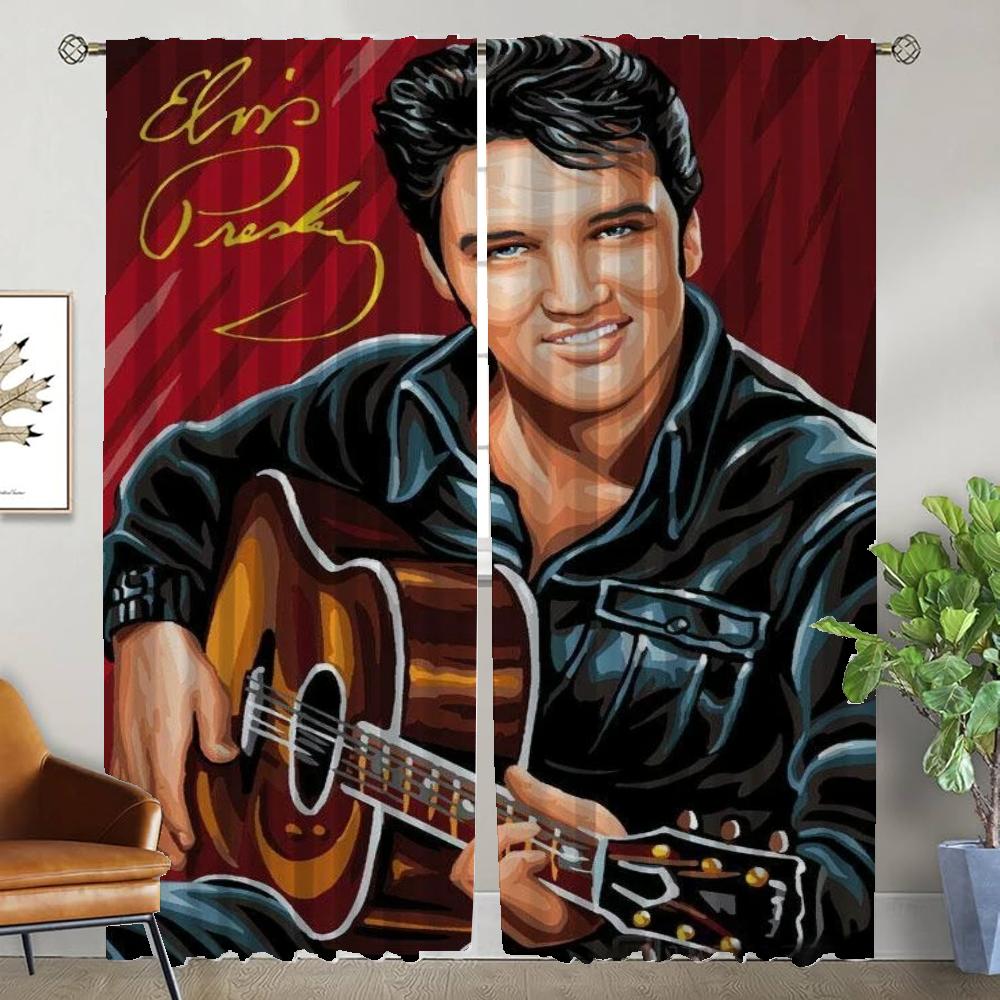 Perdele de Bucătărie E-Elvis pentru Cameră Perdele Moderne pentru Living 2 Bucăți Jaluzele Partiție Decorațiune Halloween Perdea Opacă