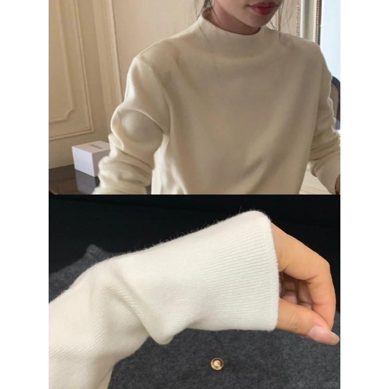 Bruce blue white small stand-up neck sweater women's autumn and winter stacked wear inner long-sleeved bottoming top basic knitted sweater