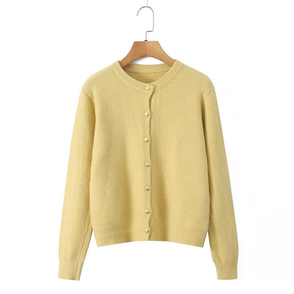 2024 Fall Women's European & American Style Long Sleeve Button Knit Cardigan