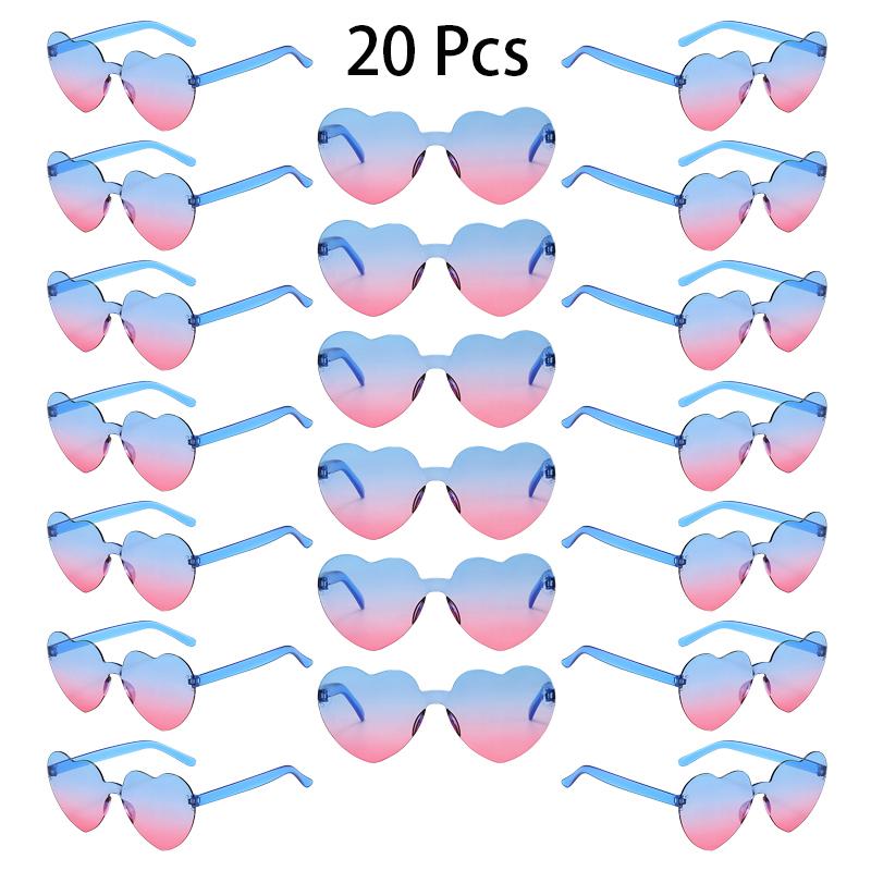 20 Pcs Heart Shape Sunglasses Women Fashion Rimless Gradient Multicolor Rave Sun Glasses Trendy Cute Beach Vacation Decor Shades
