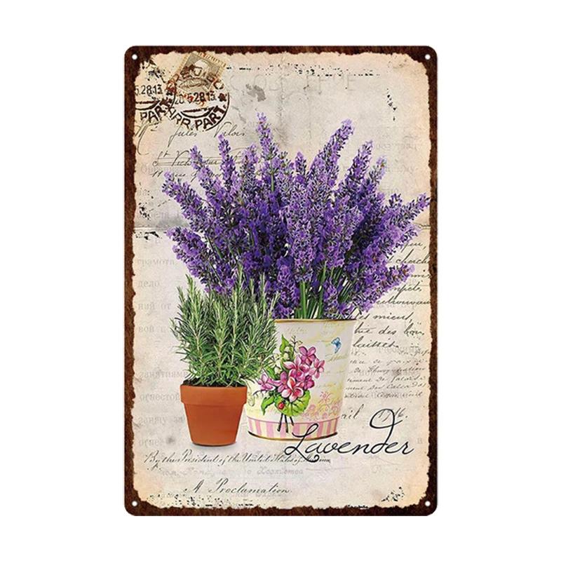 Pastoral Style Flower Plaque Metal Tin Sign Lavender Rose Retro Plates Poster for Living Room Home Garden Wall Decor 20x30cm