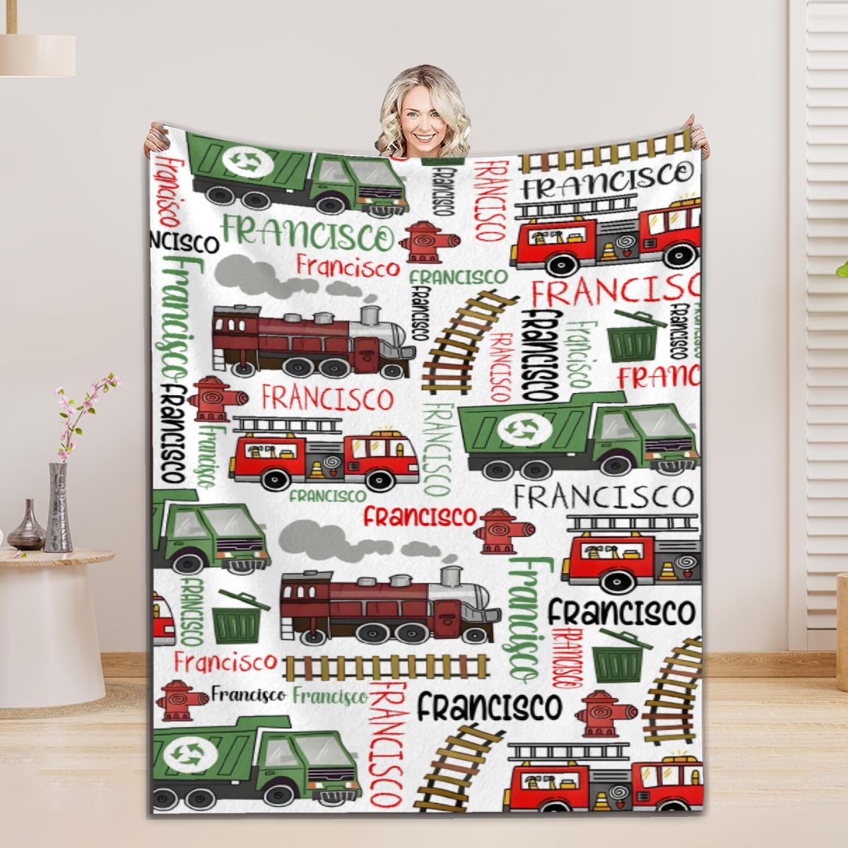 

Cartoon Construction Vehicle Blanket Custom Name Personalized Flannel Blanket Home Decor Sofa Blanket Birthday Gifts For Boys 75x100cm