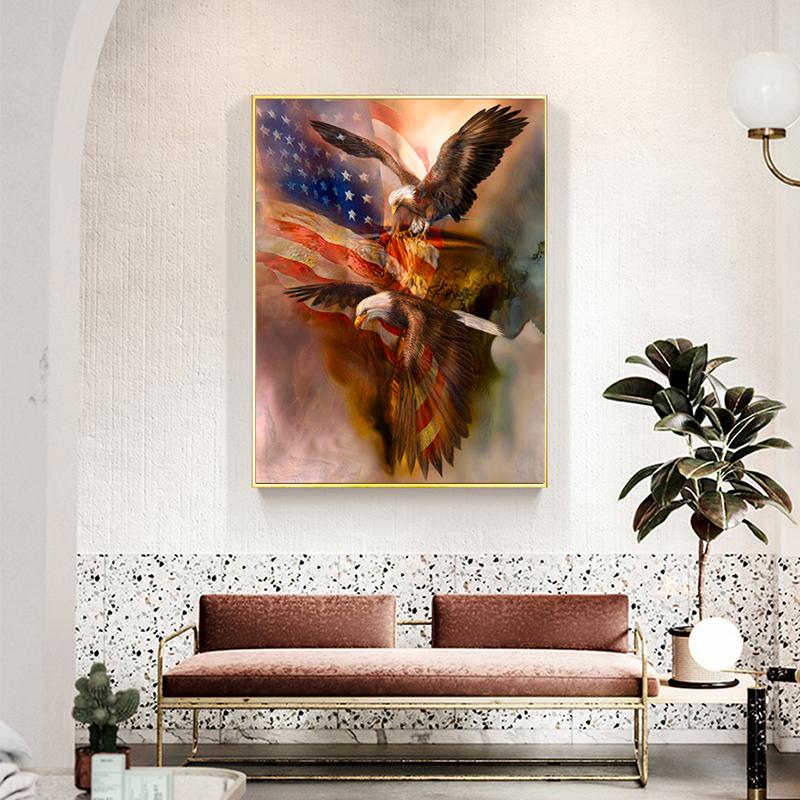 Two Eagles Flying 5D DIY Diamond Painting Full Round American Diamond Embroidery Cross Stitch
