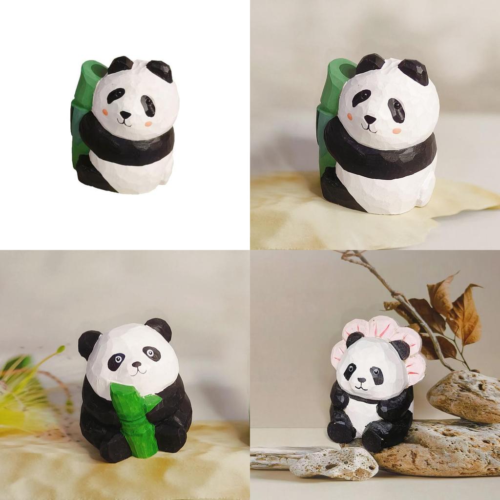 Wooden Panda Decor With Keychain Pendant For Home Gift And Collection