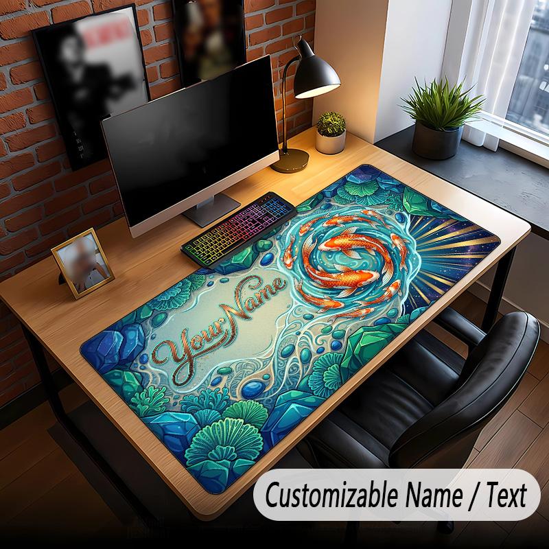 Koi Fish Theme Custom Mouse Pad Personalized With Name Text Customized Desk Mat For Office Home Decor