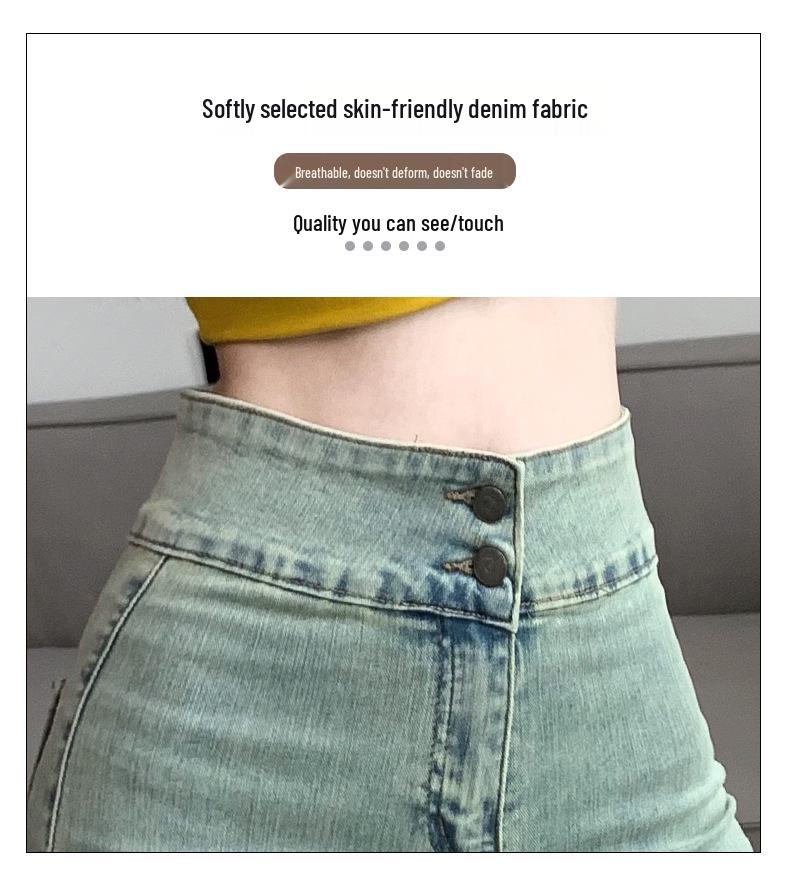 2024 Dam Retro Hög Midja Fishtail Flare Jeans - Smalande Elastiska Vida Ben Golvlånga Byxor