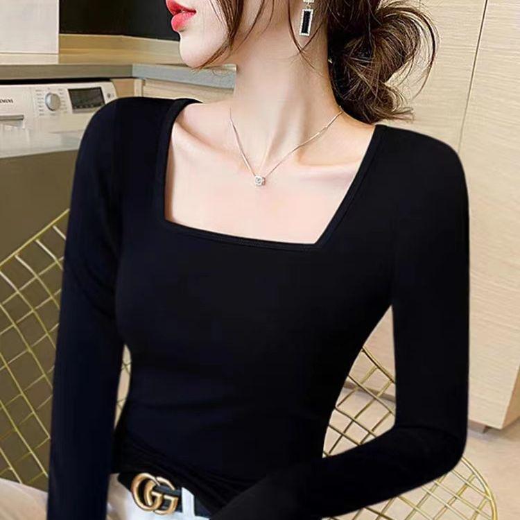 

Женский черный топ из хлопка с длинными рукавами и квадратным воротником - Коллекция Весна/Осень 2025 Medium чёрный