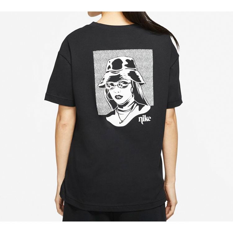 Nike Graphic Print Short Sleeve T-Shirt with American Vintage and Regular Shoulder Women Tops Black CT8923-010